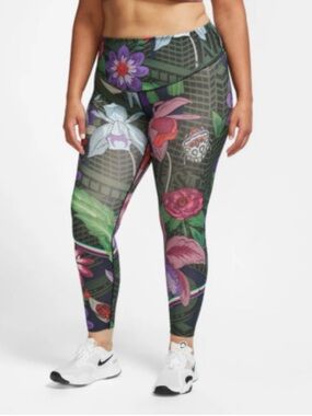 NWT Nike One Clash Floral Tight Fit Dri Fit Black Leggings 3X